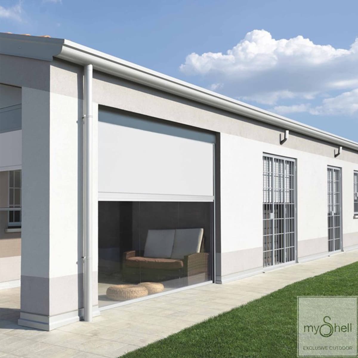 Tenda a rullo per esterni myShell installata da Tappezziere Dell’Orto a Monza e Milano